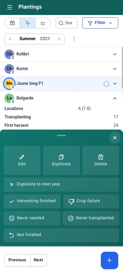 Action bar in crop plan on smartphone