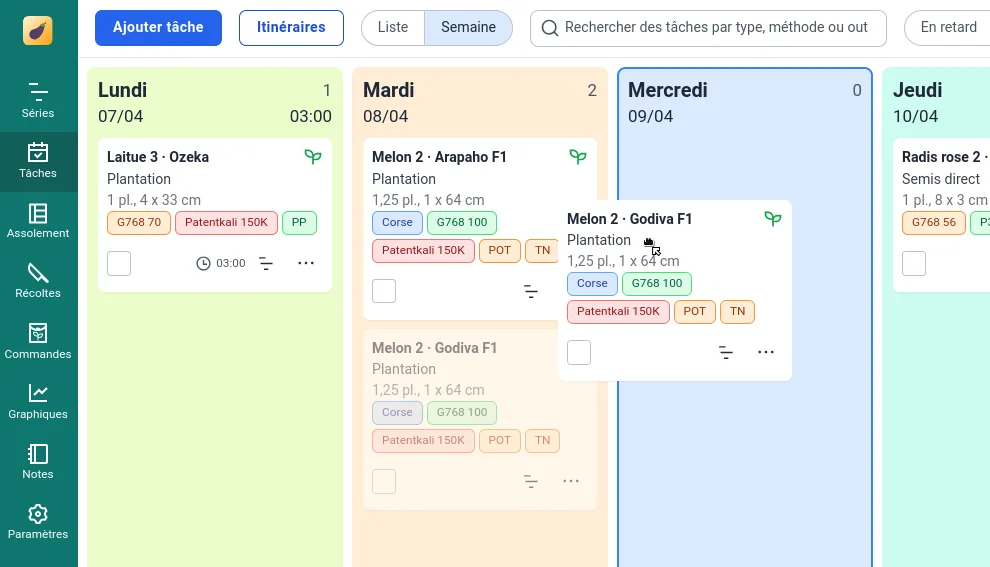 Glisser-déposer d'une tâche dans le calendrier