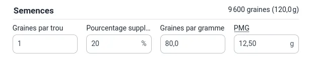 Champ poids pour mille graines dans le formulaire des séries