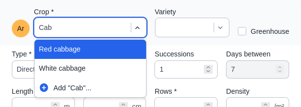 Quick add of crop from the planting form