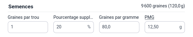 Champ poids pour mille graines dans le formulaire des séries