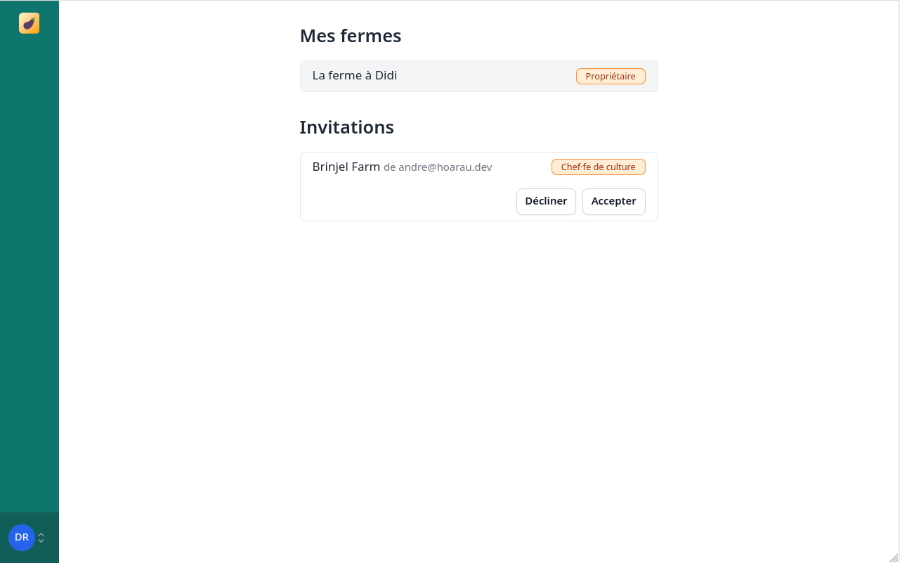 Listes des fermes et des invitations